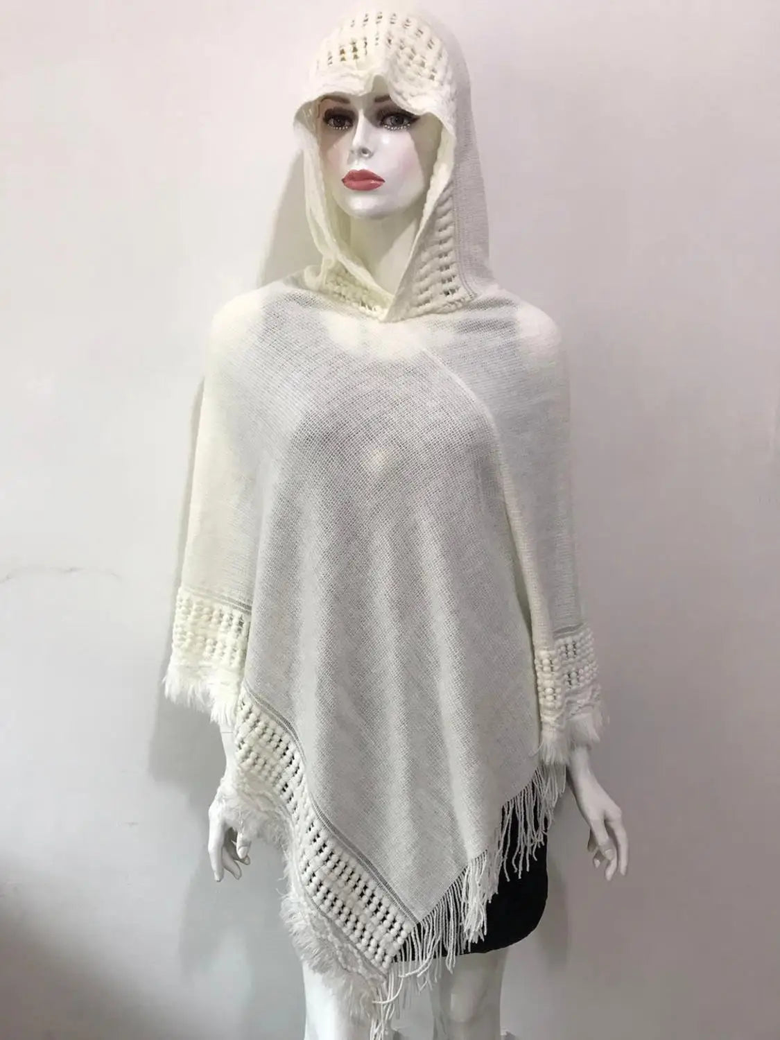 Tassel Fringe Oblique Stripe Bohemian Cape in Red, Grey, white, Off White, and Black