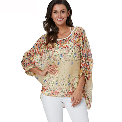 50 patterns to choose from, Plus Size, Boho Batwing Casual Sheer Chiffon Summer Top
