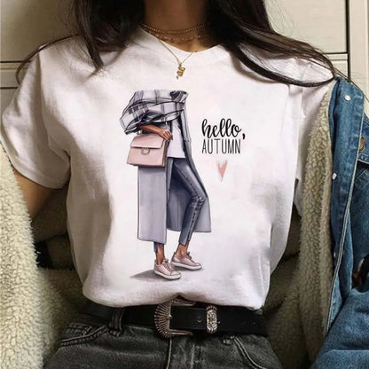 Sizes to 3XXL T-shirts Casual Round Neck Short Top short Sleeves  Logo  "Have a Nice Day" or "But First, Coffee"
