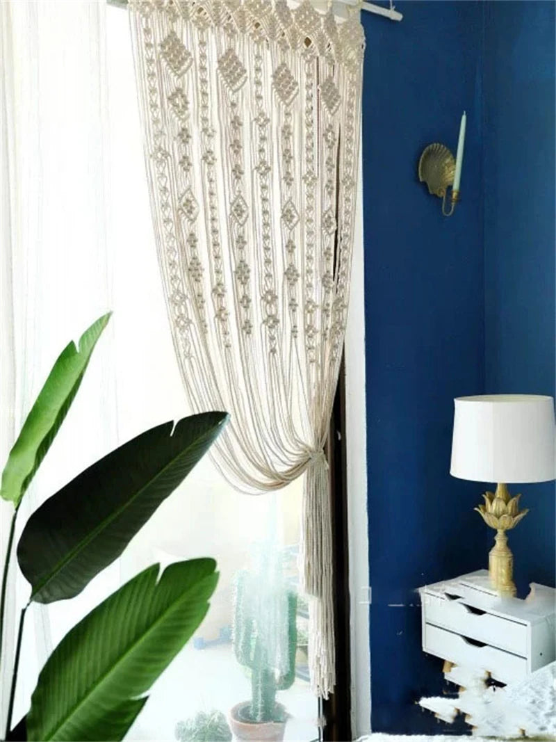 Hand-woven Macrame Cotton Tapestry Curtain, Wall Hanging Art Tapestry, Boho Decoration, Bohemian Wedding Backdrop Tapestry