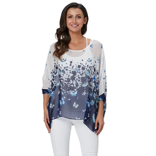 50 patterns to choose from, Plus Size, Boho Batwing Casual Sheer Chiffon Summer Top