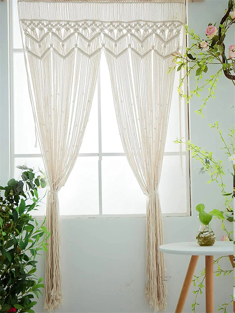 Hand-woven Macrame Cotton Tapestry Curtain, Wall Hanging Art Tapestry, Boho Decoration, Bohemian Wedding Backdrop Tapestry