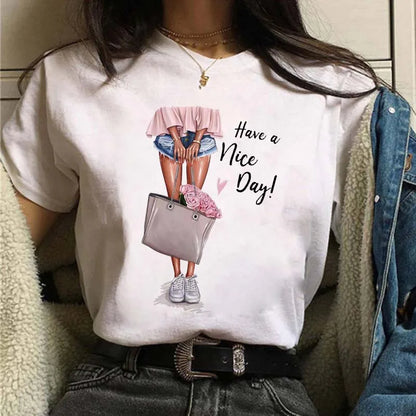 Sizes to 3XXL T-shirts Casual Round Neck Short Top short Sleeves  Logo  "Have a Nice Day" or "But First, Coffee"