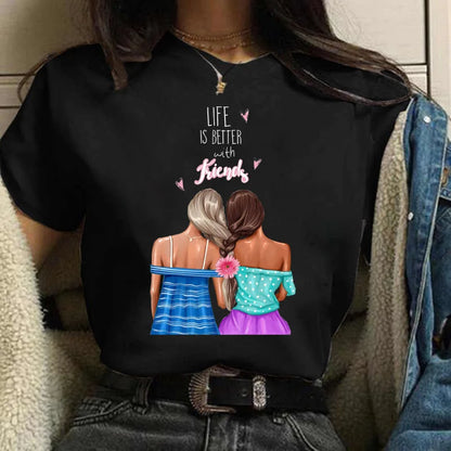 Sizes to 3XXL T-shirts Casual Round Neck Short Top short Sleeves  Logo  "Have a Nice Day" or "But First, Coffee"