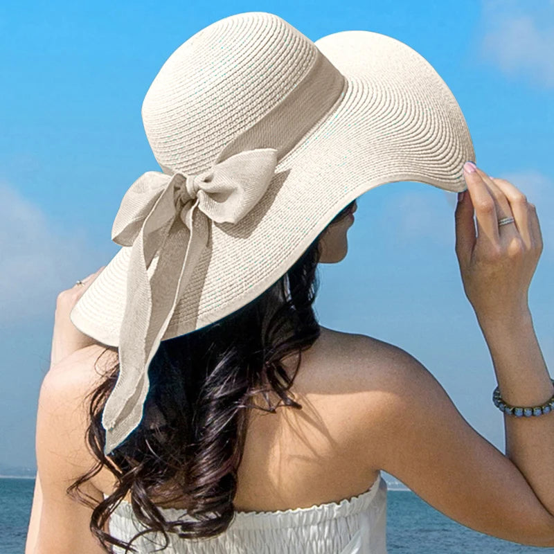 Straw Hat Bowknot Wide Brim Floppy Panama Hats Various colors