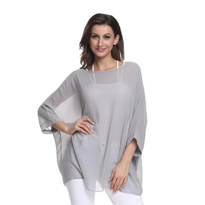 50 patterns to choose from, Plus Size, Boho Batwing Casual Sheer Chiffon Summer Top