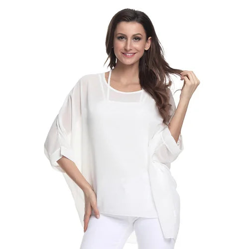 50 patterns to choose from, Plus Size, Boho Batwing Casual Sheer Chiffon Summer Top