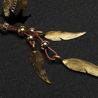 Vintage Bohemian Style Feather Pattern Pendant on Rope Chain