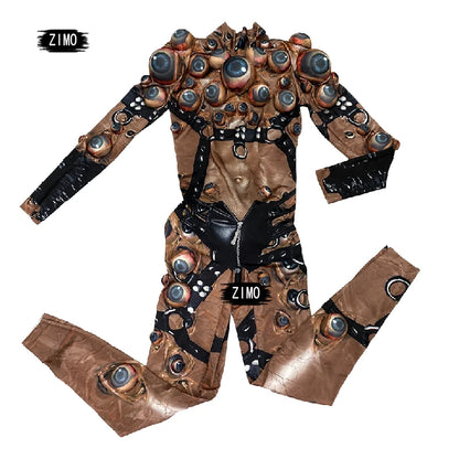 Halloween Men and Women Horror Costume, 3D Eye Novelty Stretch Jumpsuit Rompers