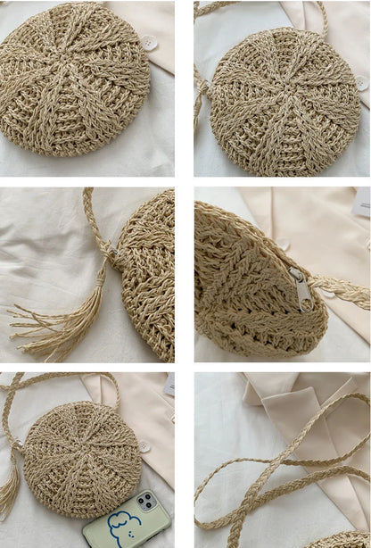 Boho Crossbody Bags, Round Shoulder Purse, Faux Leather Strap. In 7 Colors, Designs, and Sizes