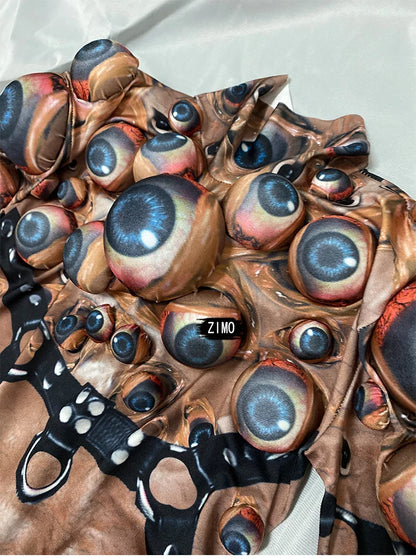 Halloween Men and Women Horror Costume, 3D Eye Novelty Stretch Jumpsuit Rompers
