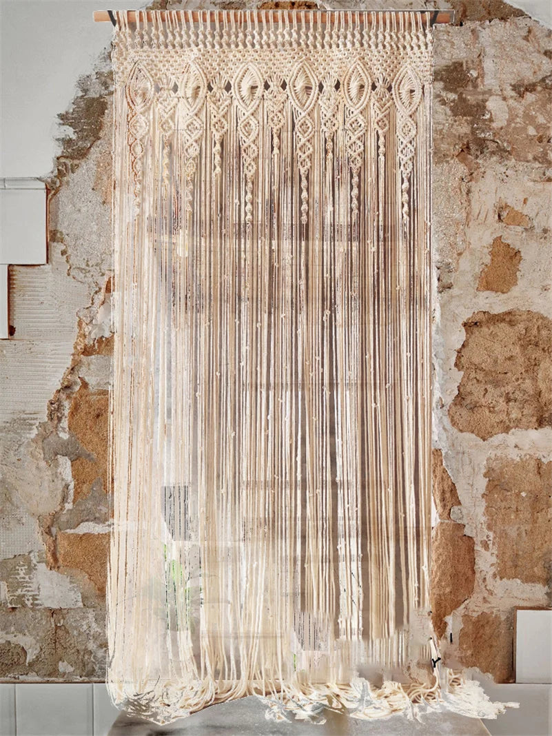 Hand-woven Macrame Cotton Tapestry Curtain, Wall Hanging Art Tapestry, Boho Decoration, Bohemian Wedding Backdrop Tapestry