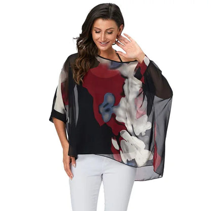 50 patterns to choose from, Plus Size, Boho Batwing Casual Sheer Chiffon Summer Top