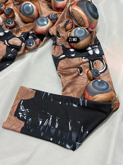 Halloween Men and Women Horror Costume, 3D Eye Novelty Stretch Jumpsuit Rompers