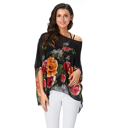 50 patterns to choose from, Plus Size, Boho Batwing Casual Sheer Chiffon Summer Top