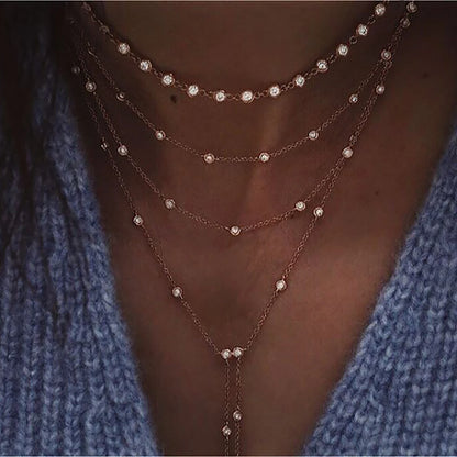 Vintage Crystal  Star Moon Layered Necklace Boho Multi-level Necklaces