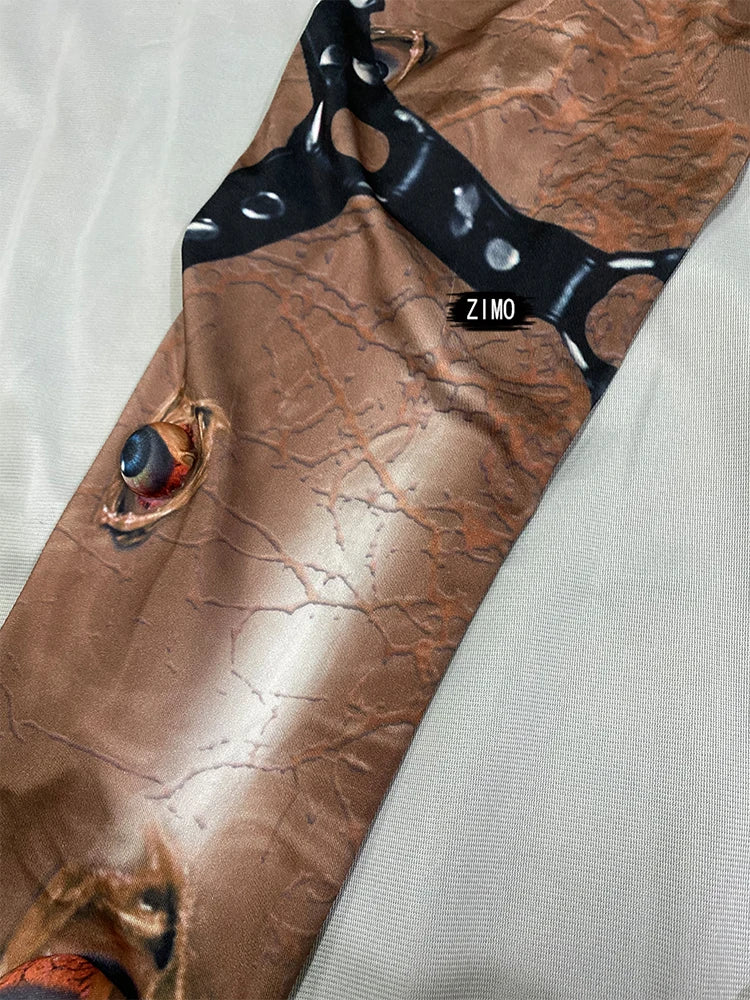 Halloween Men and Women Horror Costume, 3D Eye Novelty Stretch Jumpsuit Rompers