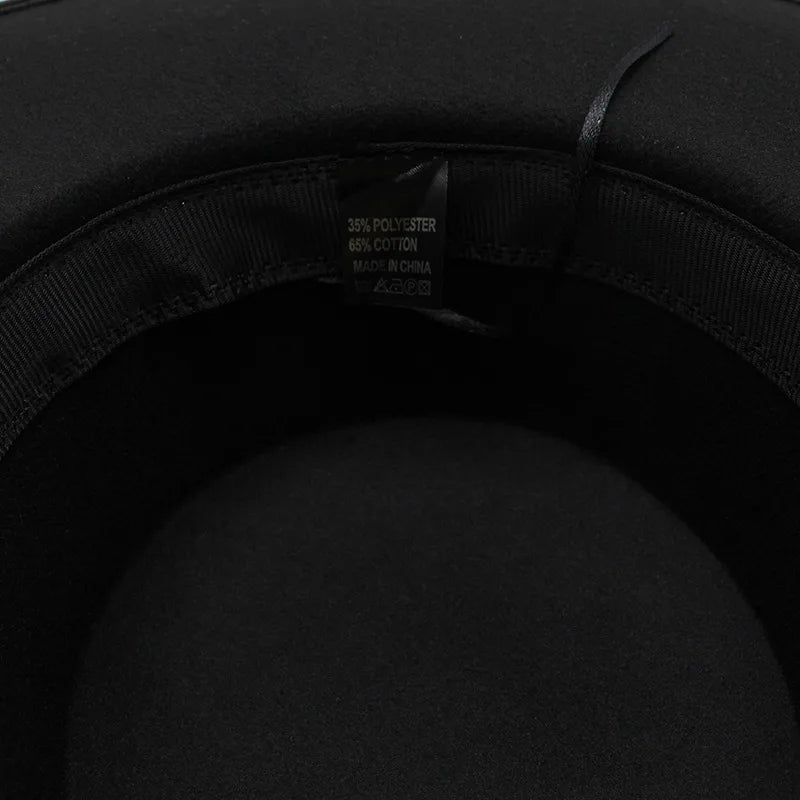 French Wide Brim Women's Fedora Wool Hat  Flat Top Felt in Marigold, White, and Black.