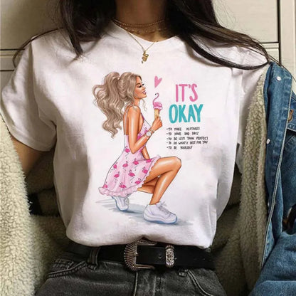 Sizes to 3XXL T-shirts Casual Round Neck Short Top short Sleeves  Logo  "Have a Nice Day" or "But First, Coffee"