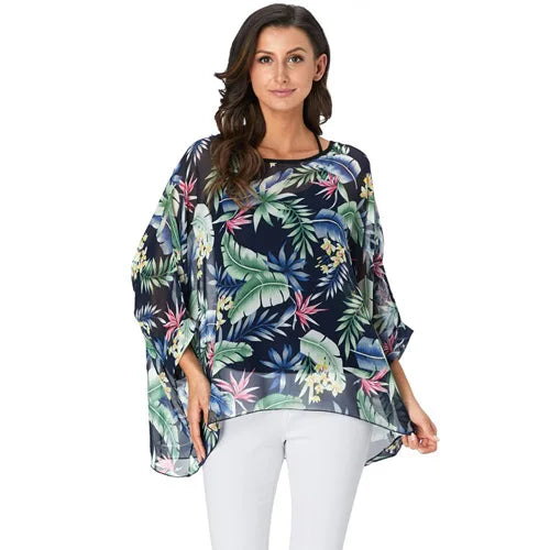 50 patterns to choose from, Plus Size, Boho Batwing Casual Sheer Chiffon Summer Top