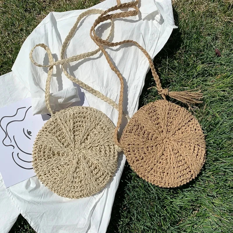 Boho Crossbody Bags, Round Shoulder Purse, Faux Leather Strap. In 7 Colors, Designs, and Sizes