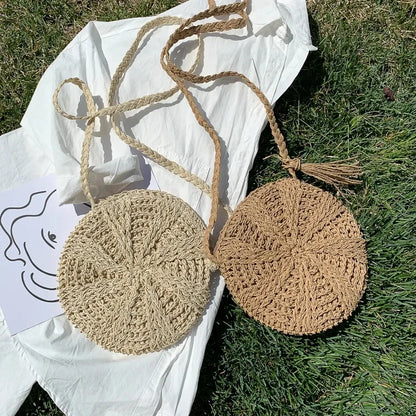 Boho Crossbody Bags, Round Shoulder Purse, Faux Leather Strap. In 7 Colors, Designs, and Sizes