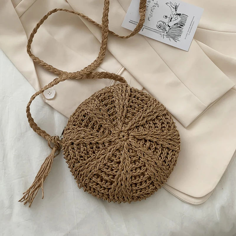 Boho Crossbody Bags, Round Shoulder Purse, Faux Leather Strap. In 7 Colors, Designs, and Sizes