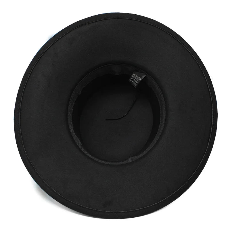 French Wide Brim Women's Fedora Wool Hat  Flat Top Felt in Marigold, White, and Black.