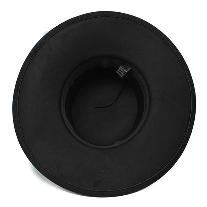 French Wide Brim Women's Fedora Wool Hat  Flat Top Felt in Marigold, White, and Black.