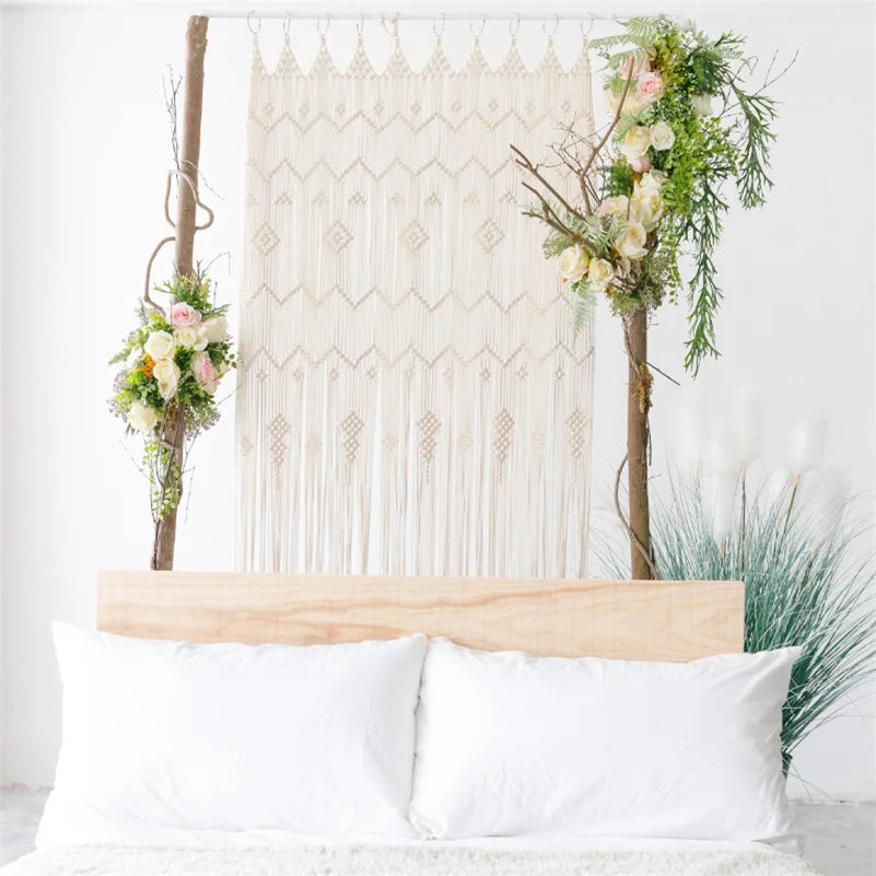 Hand-woven Macrame Cotton Tapestry Curtain, Wall Hanging Art Tapestry, Boho Decoration, Bohemian Wedding Backdrop Tapestry
