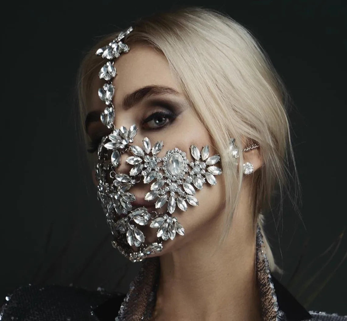 Stonefans Exaggerated Halloween Crystal Mask. Handmade Rhinestone Bling