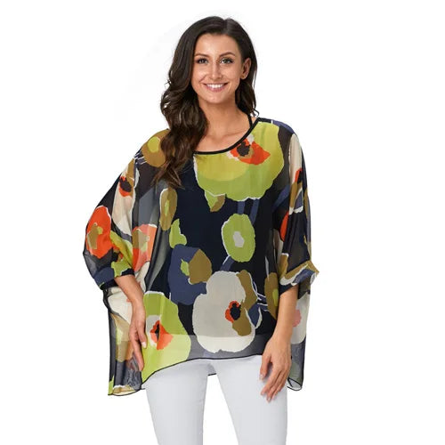 50 patterns to choose from, Plus Size, Boho Batwing Casual Sheer Chiffon Summer Top