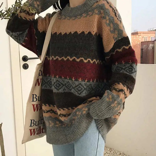 Vintage Stripped, Loose, Knit Sweater, 3 Design Color Variants