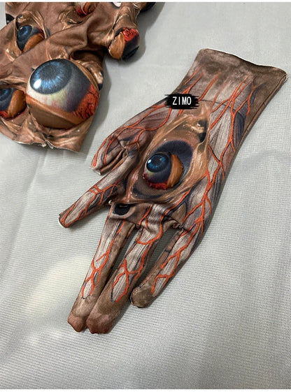 Halloween Men and Women Horror Costume, 3D Eye Novelty Stretch Jumpsuit Rompers