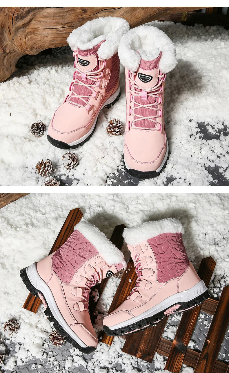Warm Fur Lined Winter Ankle High Platform Boots Snow Boots
