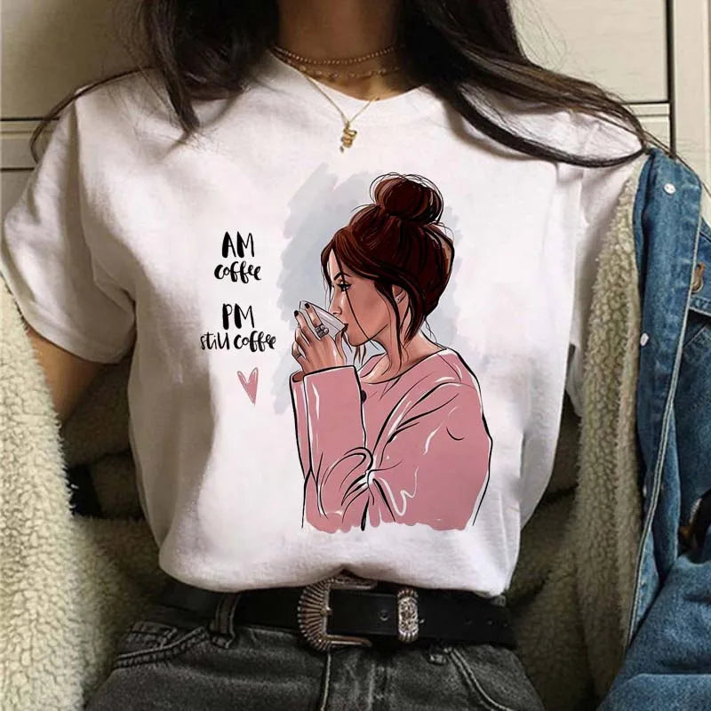 Sizes to 3XXL T-shirts Casual Round Neck Short Top short Sleeves  Logo  "Have a Nice Day" or "But First, Coffee"