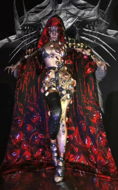 Halloween Men and Women Horror Costume, 3D Eye Novelty Stretch Jumpsuit Rompers