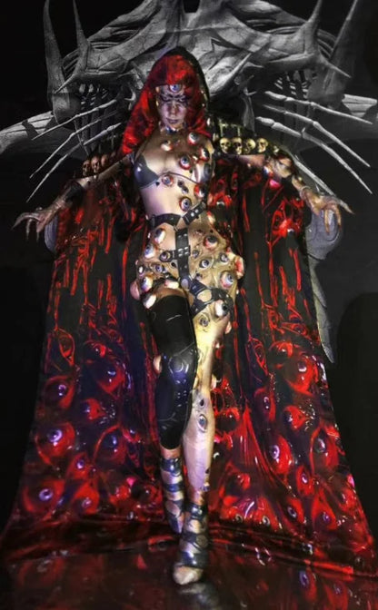 Halloween Men and Women Horror Costume, 3D Eye Novelty Stretch Jumpsuit Rompers