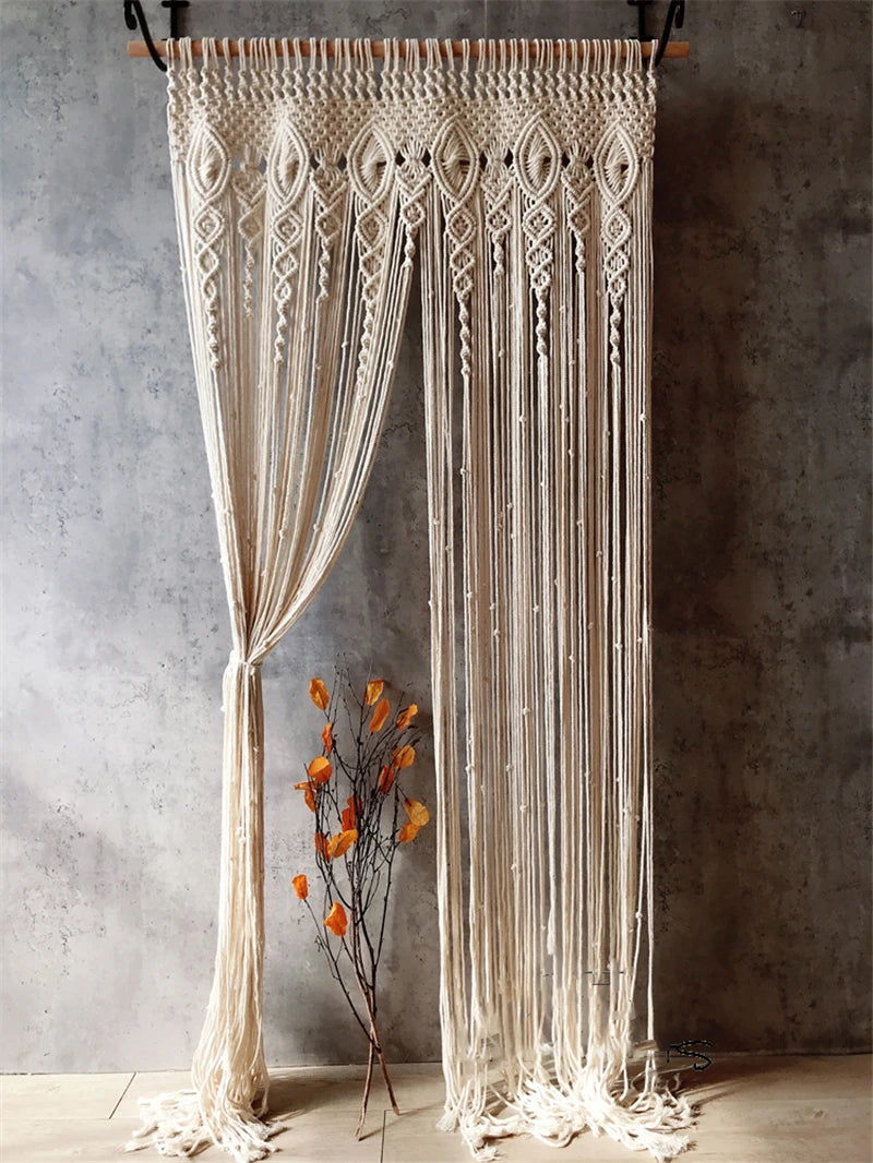 Hand-woven Macrame Cotton Tapestry Curtain, Wall Hanging Art Tapestry, Boho Decoration, Bohemian Wedding Backdrop Tapestry