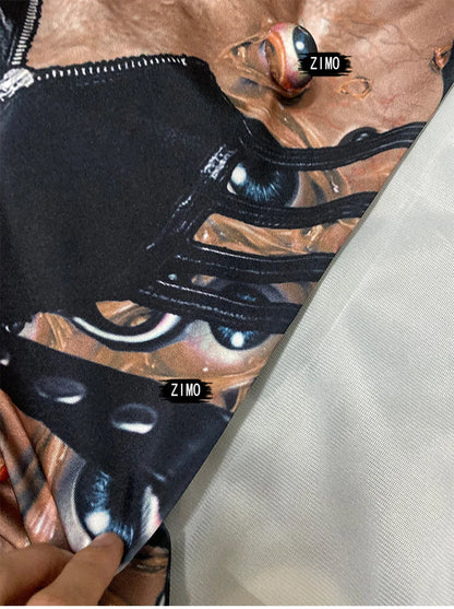 Halloween Men and Women Horror Costume, 3D Eye Novelty Stretch Jumpsuit Rompers