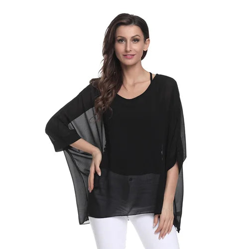 50 patterns to choose from, Plus Size, Boho Batwing Casual Sheer Chiffon Summer Top