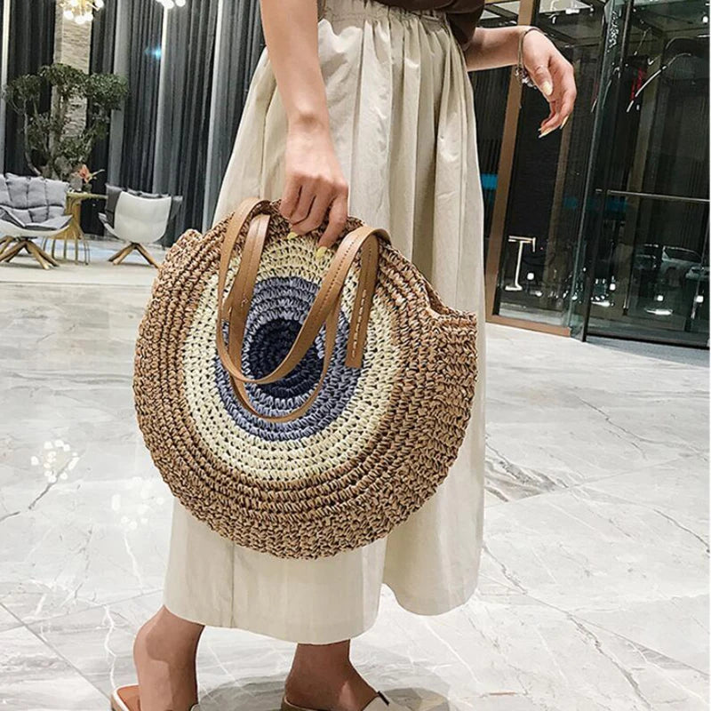 Boho Crossbody Bags, Round Shoulder Purse, Faux Leather Strap. In 7 Colors, Designs, and Sizes