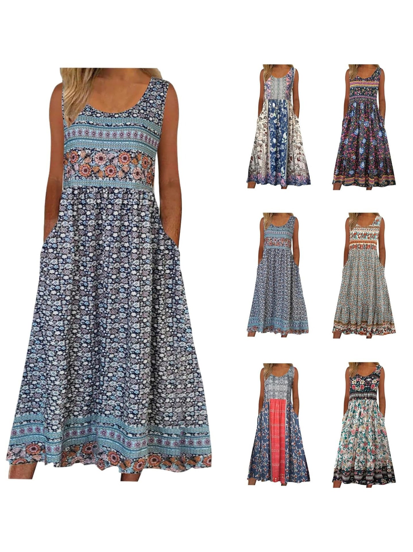 Sizes to 5XL, Sleeveless, Pullover, Tank Top, Dress with Pockets. Comes in 5 Designs