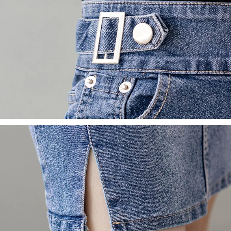 Plus Sizes to 5XL Denim Skirt with Zipper and Button Closure and Pockets.  Comes in Denim blue and Faded Denim Black