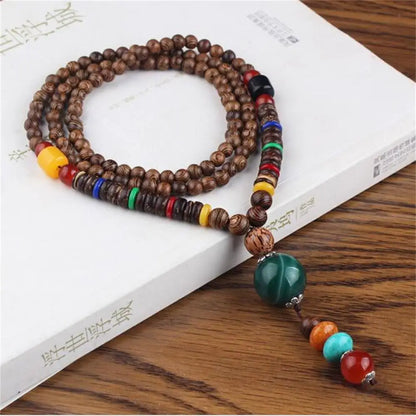 Long Wooden Beaded Tassel Boho  Necklace Nepal Wood Beads
