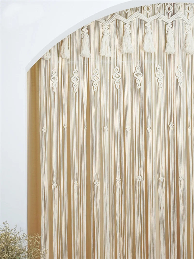 Hand-woven Macrame Cotton Tapestry Curtain, Wall Hanging Art Tapestry, Boho Decoration, Bohemian Wedding Backdrop Tapestry