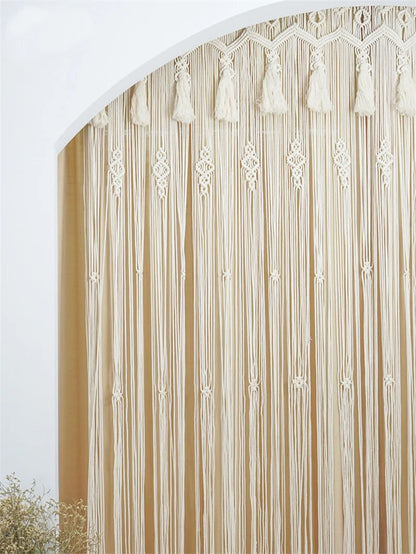Hand-woven Macrame Cotton Tapestry Curtain, Wall Hanging Art Tapestry, Boho Decoration, Bohemian Wedding Backdrop Tapestry