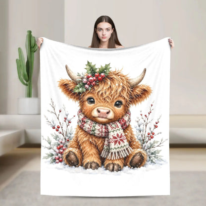 Christmas Highland Cow Fleece Blanket t for Home 150*125cm Piece. 25 Different Prints