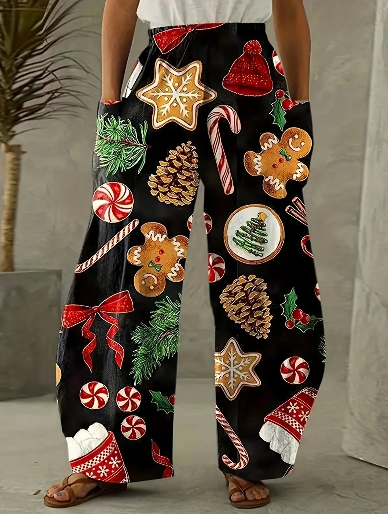 Plus Size to 5XL Casual Loose Long Wide Leg with Pockets Elastic Waist