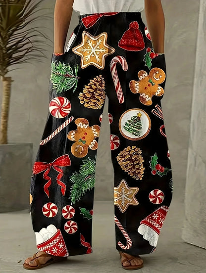 Plus Size to 5XL Casual Loose Long Wide Leg with Pockets Elastic Waist